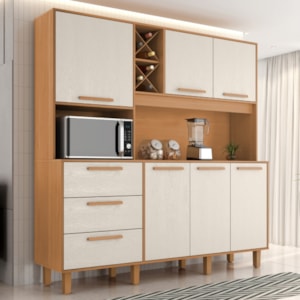 Kit Cozinha 6 Portas 3 Gavetas 182 cm Mari Cinamomo Areia ZANZ