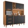 Kit Cozinha 6 Portas 3 Gavetas 182 cm Mari Cinamomo Preto ZANZ