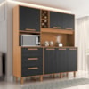 Kit Cozinha 6 Portas 3 Gavetas 182 cm Mari Cinamomo Preto ZANZ