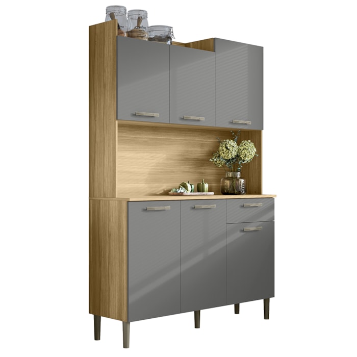 Kit Cozinha 6P 1G 122 cm Genova Freijo Gris KTP