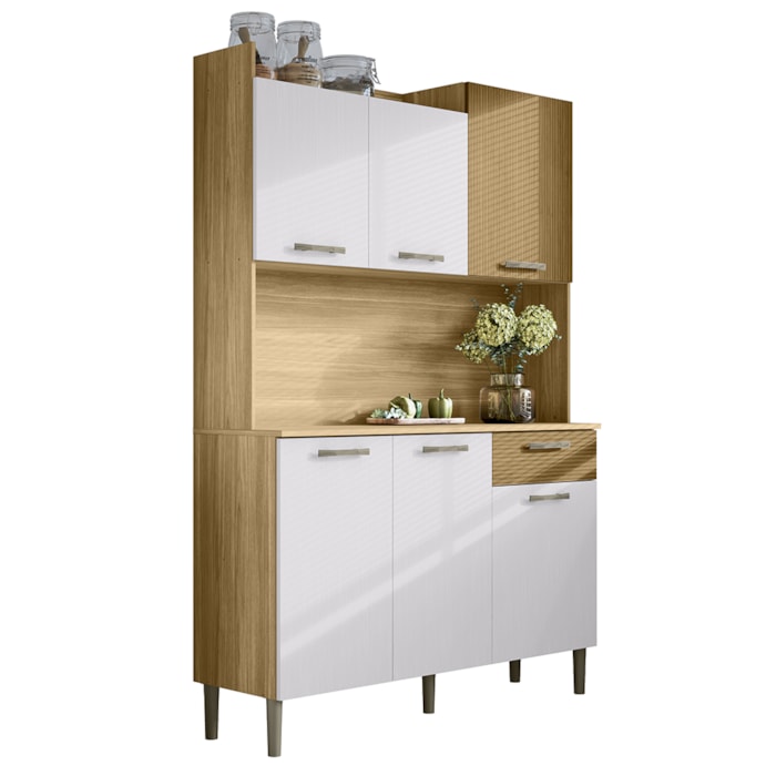Kit Cozinha 6P 1G 122 cm Genova Freijo Supremo Cp Ripado Freijo KTP