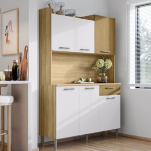 Kit Cozinha 6P 1G 122 cm Genova Freijo Supremo Cp Ripado Freijo KTP