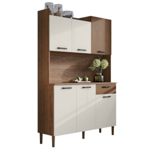 Kit Cozinha 6P 1G 122 cm Genova Nogueira Off White Cp Ripado KTP Kit Cozinha 6P 1G 122 cm Genova Nogueira Off White Cp Ripado KTP