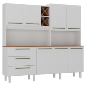 Kit Cozinha 7 Portas 3 Gavetas 208 cm Atria Branco Absoluto ZANZ