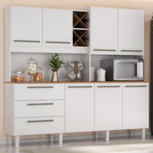 Kit Cozinha 7 Portas 3 Gavetas 208 cm Atria Branco Absoluto ZANZ