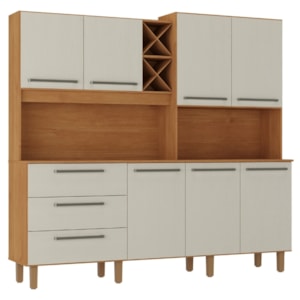 Kit Cozinha 7 Portas 3 Gavetas 208 cm Atria Cinamomo Areia ZANZ