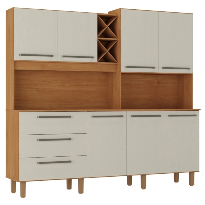 Kit Cozinha 7 Portas 3 Gavetas 208 cm Atria Cinamomo Areia ZANZ