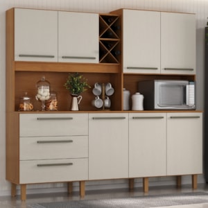 Kit Cozinha 7 Portas 3 Gavetas 208 cm Atria Cinamomo Areia ZANZ
