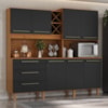 Kit Cozinha 7 Portas 3 Gavetas 208 cm Atria Cinamomo Preto ZANZ