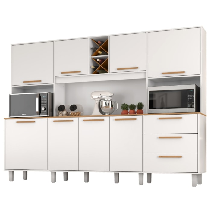 Kit Cozinha 8 Portas 3 Gavetas 242 cm Polar Branco Absoluto ZANZ
