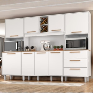 Kit Cozinha 8 Portas 3 Gavetas 242 cm Polar Branco Absoluto ZANZ