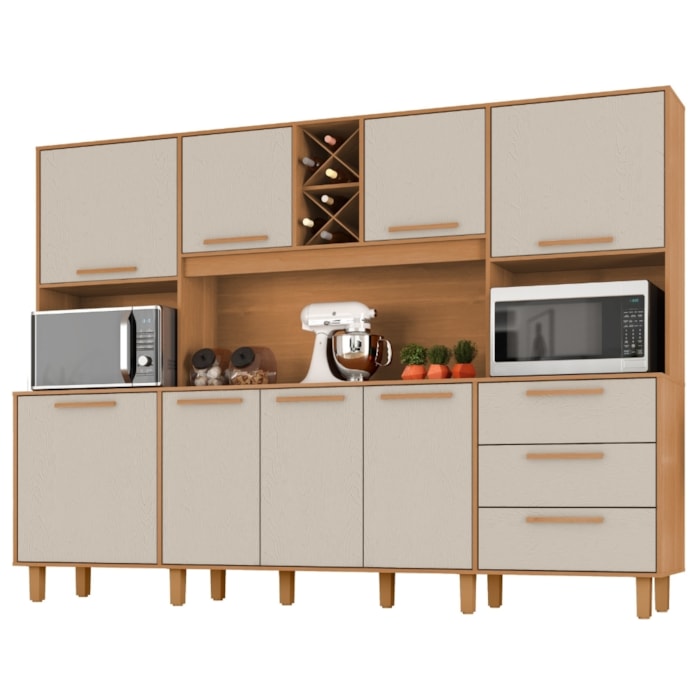 Kit Cozinha 8 Portas 3 Gavetas 242 cm Polar Cinamomo Areia ZANZ