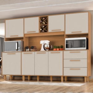 Kit Cozinha 8 Portas 3 Gavetas 242 cm Polar Cinamomo Areia ZANZ