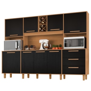 Kit Cozinha 8 Portas 3 Gavetas 242 cm Polar Cinamomo Preto ZANZ