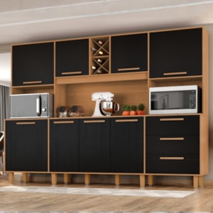 Kit Cozinha 8 Portas 3 Gavetas 242 cm Polar Cinamomo Preto ZANZ