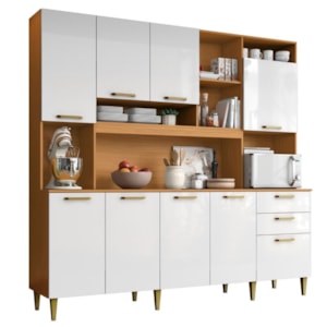 Kit Cozinha 9 Portas Mega 208 cm Cinamomo Branco ARMoveis