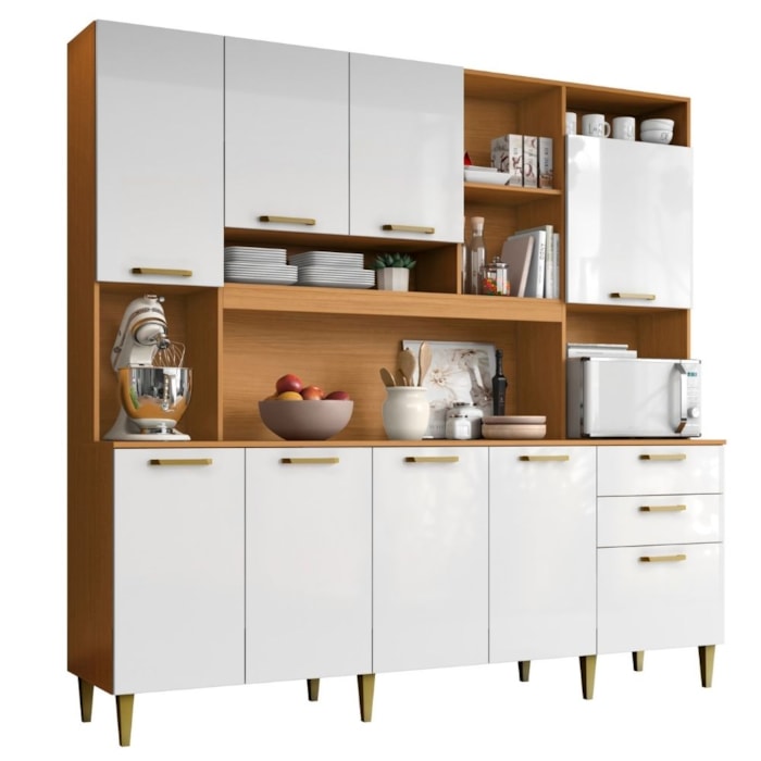 Kit Cozinha 9 Portas Mega 208 cm Cinamomo Branco ARMoveis