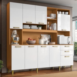 Kit Cozinha 9 Portas Mega 208 cm Cinamomo Branco ARMoveis