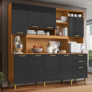 Kit Cozinha 9 Portas Mega 208 cm Cinamomo Grafite ARMoveis
