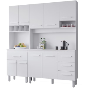 Kit Cozinha 9P 4G 180 cm Vitoria Branco Mobbs