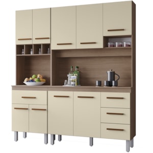 Kit Cozinha 9P 4G 180 cm Vitoria Savana Off White Mobbs