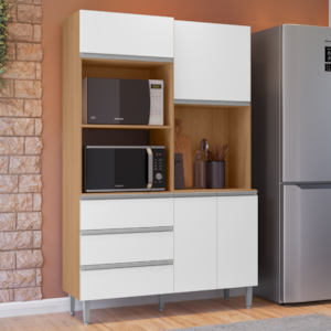 Kit Cozinha Compacta 4 Portas 120 cm Livia Amendoa Branco REAJL