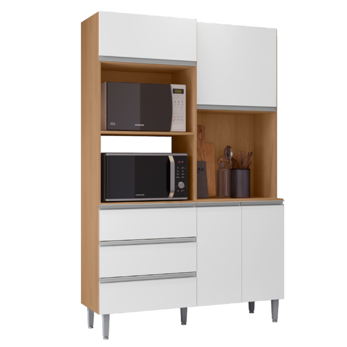 Kit Cozinha Compacta 4 Portas 180 cm Livia Amendoa Branco REAJL