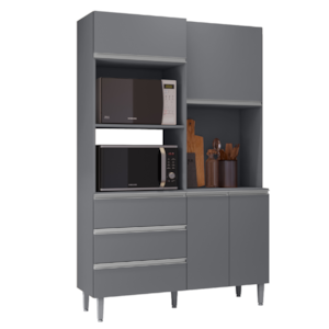 Kit Cozinha Compacta 4 Portas 180 cm Livia Cinza REAJL