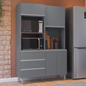 Kit Cozinha Compacta 4 Portas 180 cm Livia Cinza REAJL
