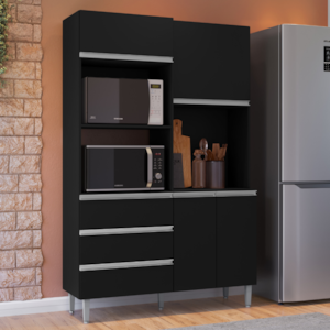 Kit Cozinha Compacta 4 Portas 180 cm Livia Preto REAJL