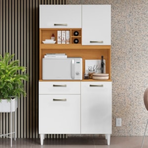 Kit Cozinha Compacta 4 Portas Malva Roma 91 cm Cinamomo Branco ARMoveis