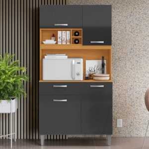 Kit Cozinha Compacta 4 Portas Malva Roma 91 cm Cinamomo Grafite ARMoveis