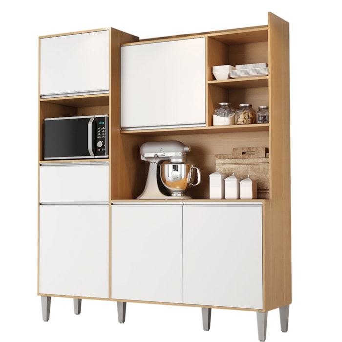 Kit Cozinha Compacta 5 Portas 160 cm Isabel Amendoa Branco REAJL Moveis
