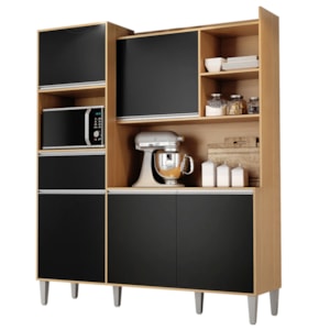 Kit Cozinha Compacta 5 Portas 160 cm Isabel Amendoa Preto REAJL Moveis