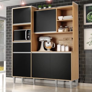 Kit Cozinha Compacta 5 Portas 160 cm Isabel Amendoa Preto REAJL Moveis