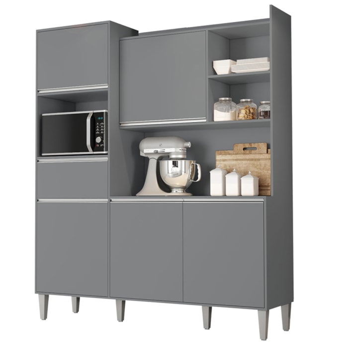 Kit Cozinha Compacta 5 Portas 160 cm Isabel Cinza REAJL Moveis