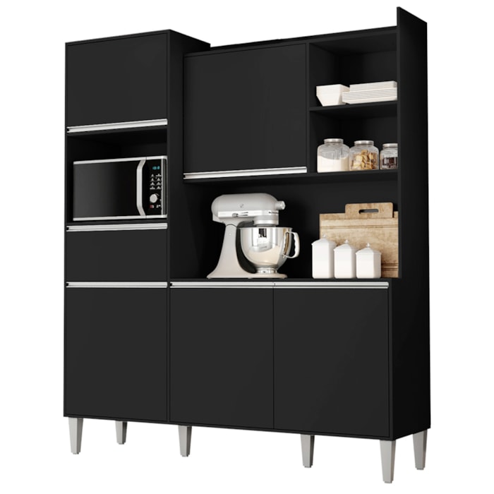 Kit Cozinha Compacta 5 Portas 160 cm Isabel Preto REAJL Moveis