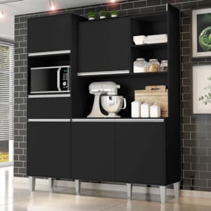 Kit Cozinha Compacta 5 Portas 160 cm Isabel Preto REAJL Moveis