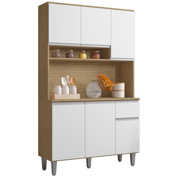 Kit Cozinha Compacta 6 Portas 105 cm Marcia Amendoa Branco REAJL Moveis