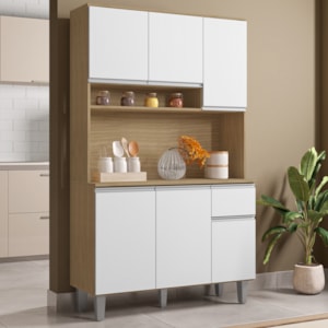 Kit Cozinha Compacta 6 Portas 105 cm Marcia Amendoa Branco REAJL Moveis
