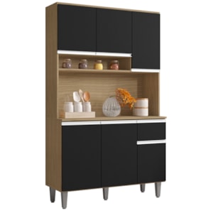 Kit Cozinha Compacta 6 Portas 105 cm Marcia Amendoa Preto REAJL Moveis