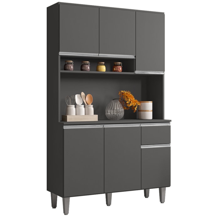 Kit Cozinha Compacta 6 Portas 105 cm Marcia Cinza REAJL Moveis