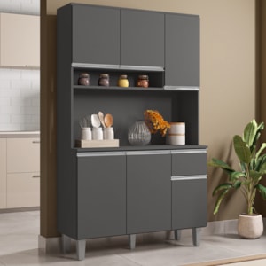 Kit Cozinha Compacta 6 Portas 105 cm Marcia Cinza REAJL Moveis