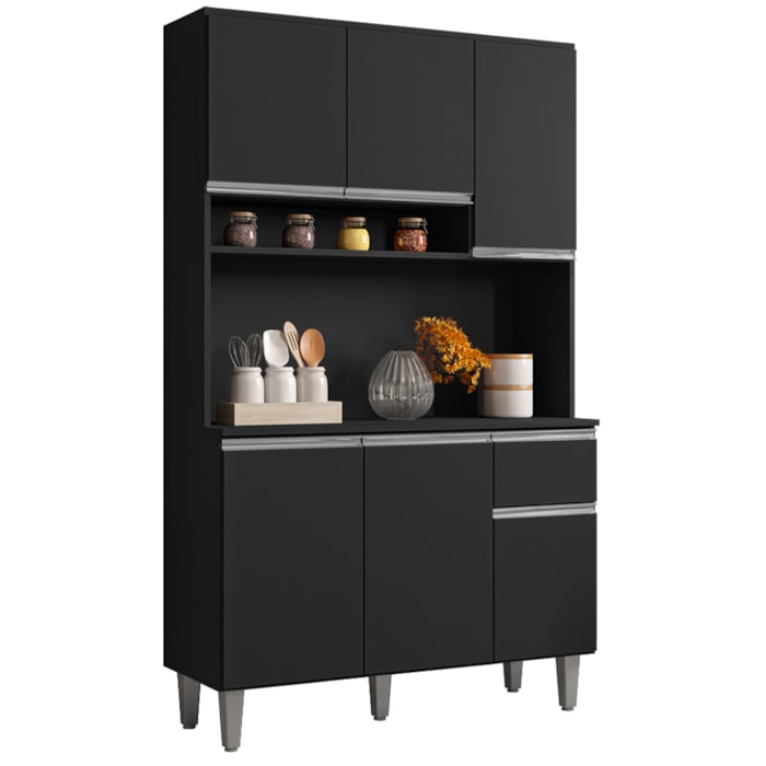 Kit Cozinha Compacta 6 Portas 105 cm Marcia Preto REAJL Moveis