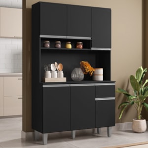 Kit Cozinha Compacta 6 Portas 105 cm Marcia Preto REAJL Moveis