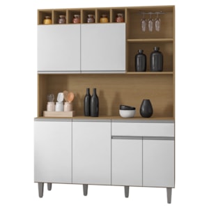 Kit Cozinha Compacta 6 Portas 130 cm Alice Amendoa Branco REAJL Moveis