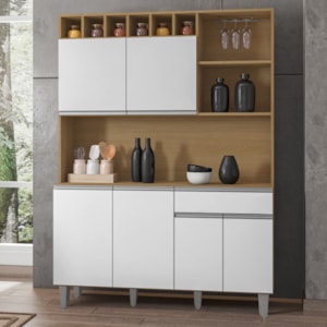 Kit Cozinha Compacta 6 Portas 130 cm Alice Amendoa Branco REAJL Moveis