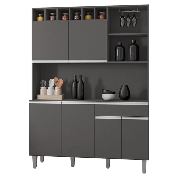 Kit Cozinha Compacta 6 Portas 130 cm Alice Cinza REAJL Móveis