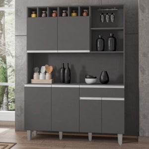 Kit Cozinha Compacta 6 Portas 130 cm Alice Cinza REAJL Móveis