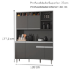 Kit Cozinha Compacta 6 Portas 130 cm Alice Cinza REAJL Móveis